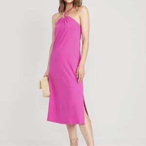 Old Navy Women’s Slub Knit Midi Halter Shift Dress Size M Dragon Fruit Hot Pink